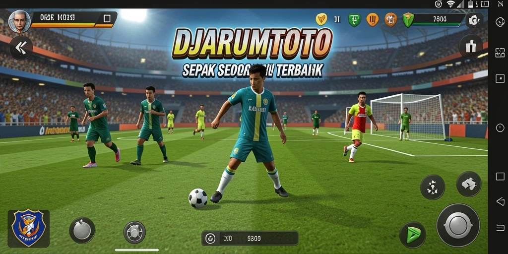 Screenshot gameplay DJARUMTOTO menampilkan pertandingan sepak bola seru.