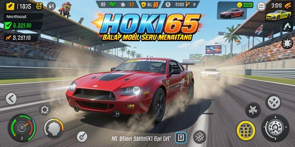 Tampilan gameplay HOKI65 yang seru dan penuh aksi balap.