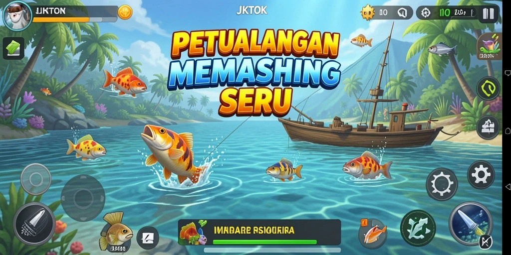 Screenshot gameplay JKTOK dengan aksi memancing yang mendebarkan.