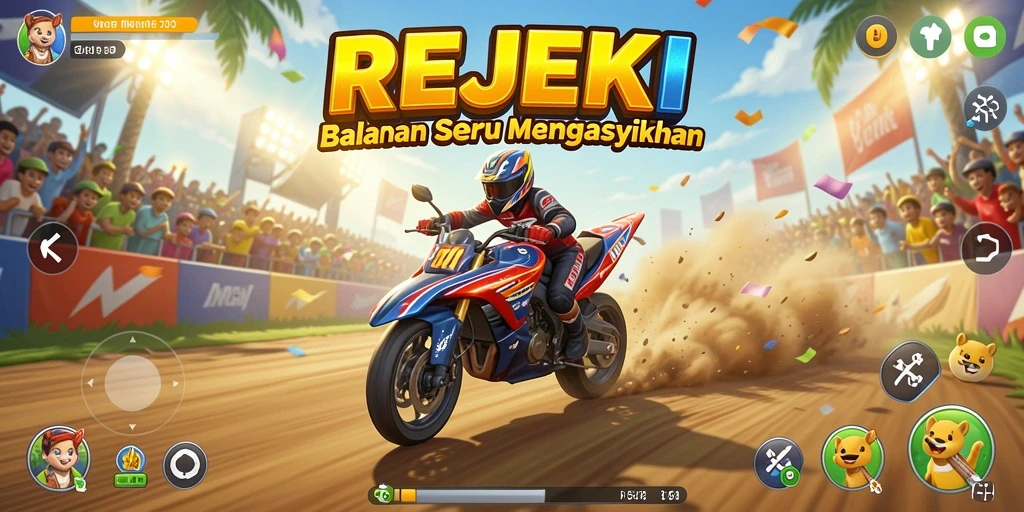 Screenshot gameplay REJEKI dengan kendaraan balap yang memacu adrenalin.