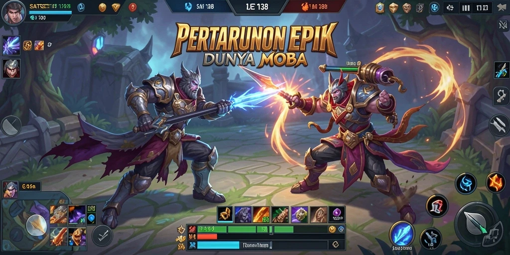 Tangkapan layar utama SATSET138 menampilkan aksi seru dalam gameplay MOBA.